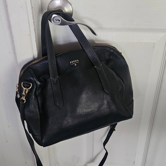 Fossil Black Crossbody Bag Satchel Pebbled Leather - Picture 2 of 16